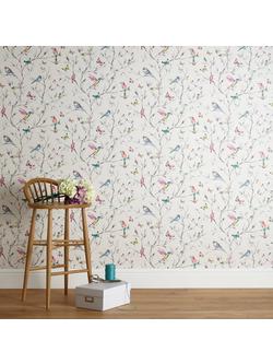 John Lewis Hummingbird Trees Wallpaper - view 2, Multi