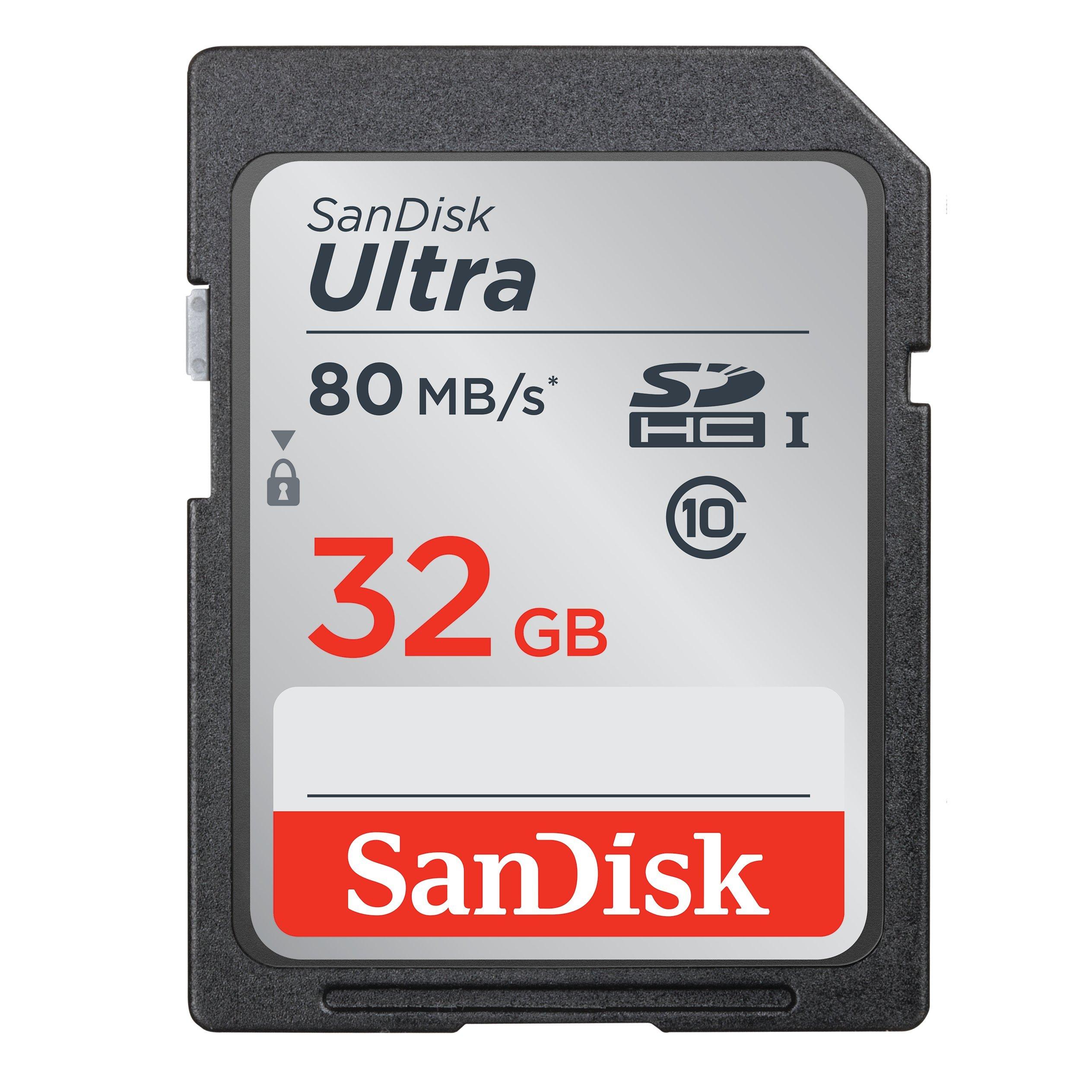 SanDisk Ultra Class 10 UHS-I U1 SDHC Memory Card, 32GB, 80MB/s