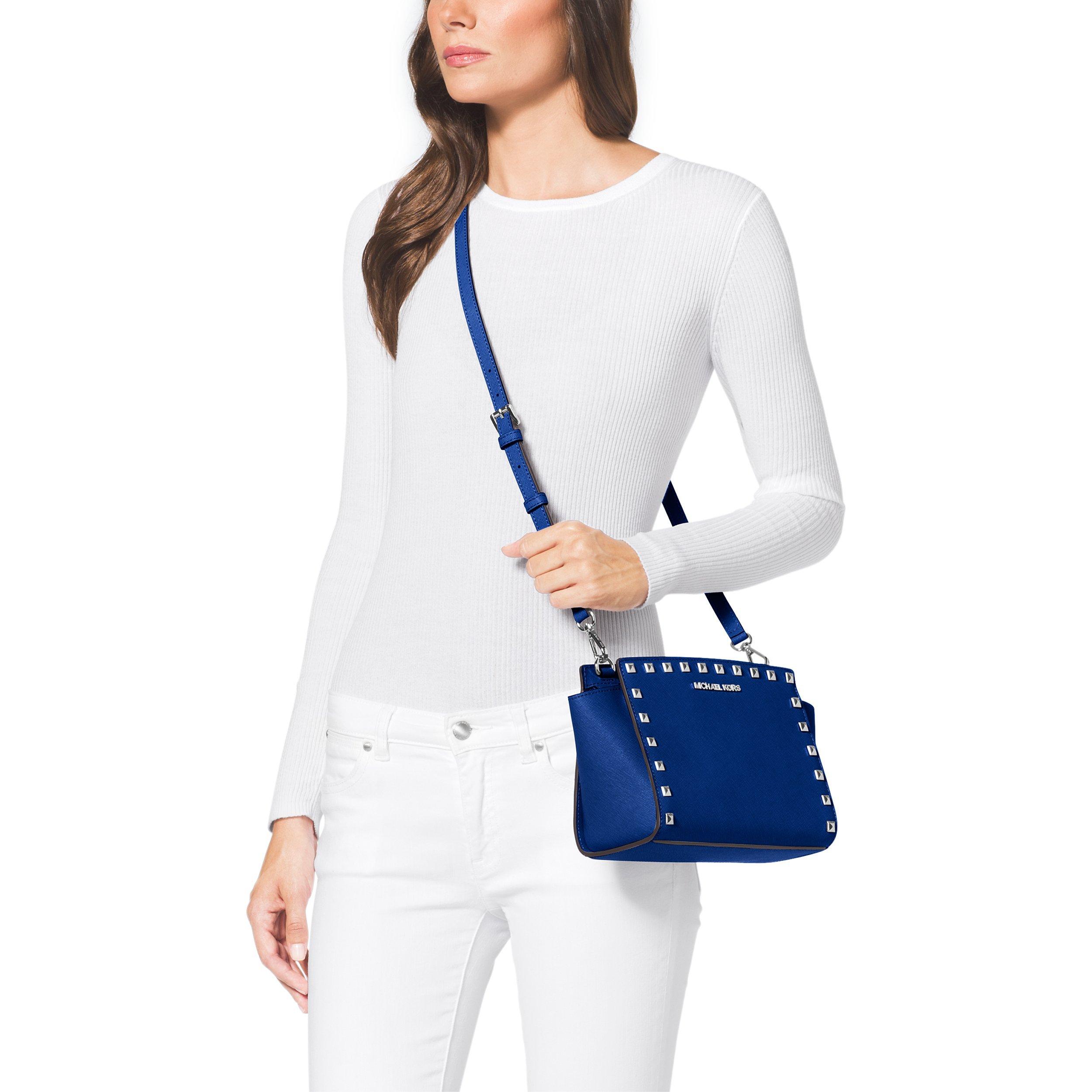 MICHAEL Michael Kors Selma Stud Medium Leather Messenger Bag Blue