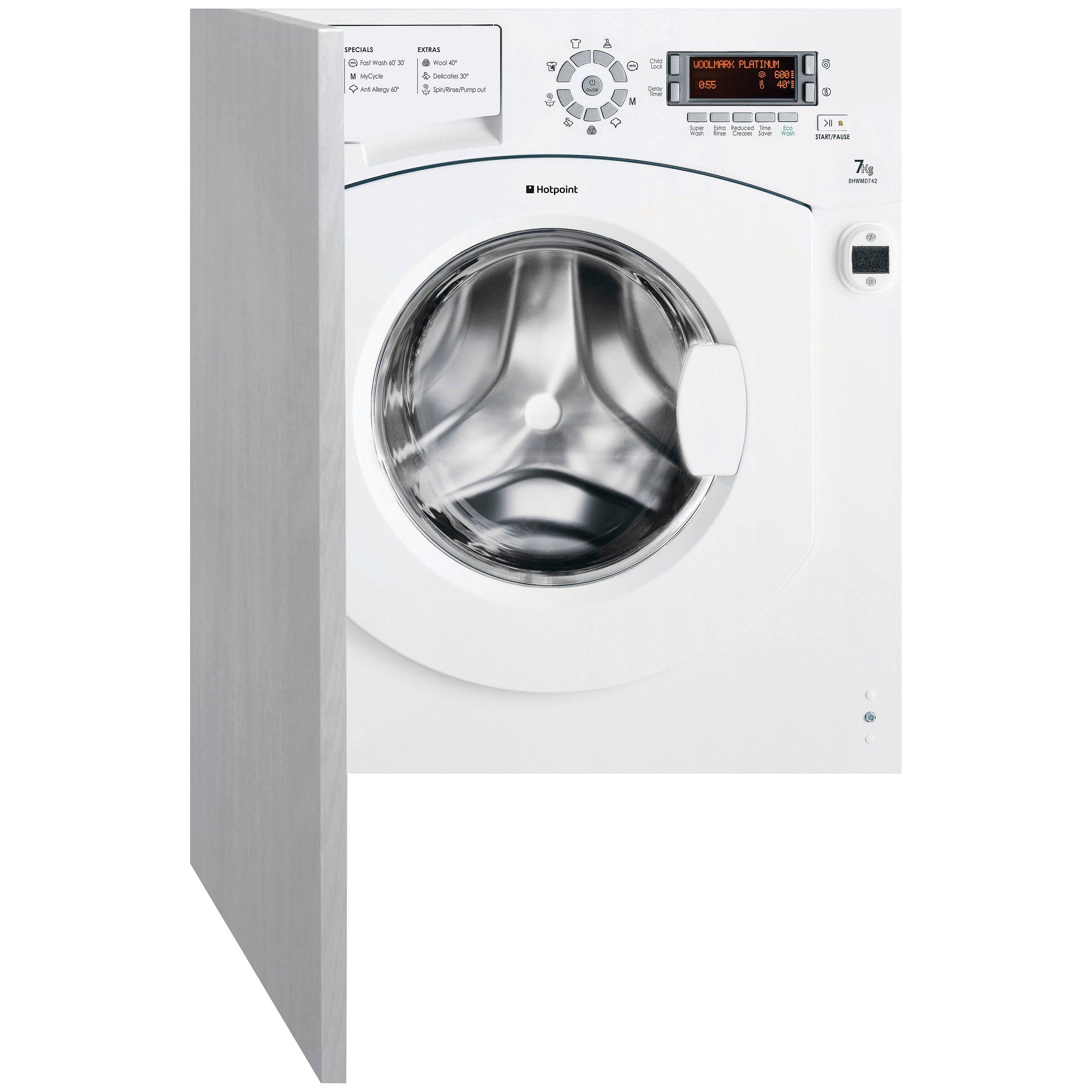 Hotpoint BHWMD742 Integrated Washing Machine, 7kg Load, A++ Energy Rating, 1400rpm Spin, White