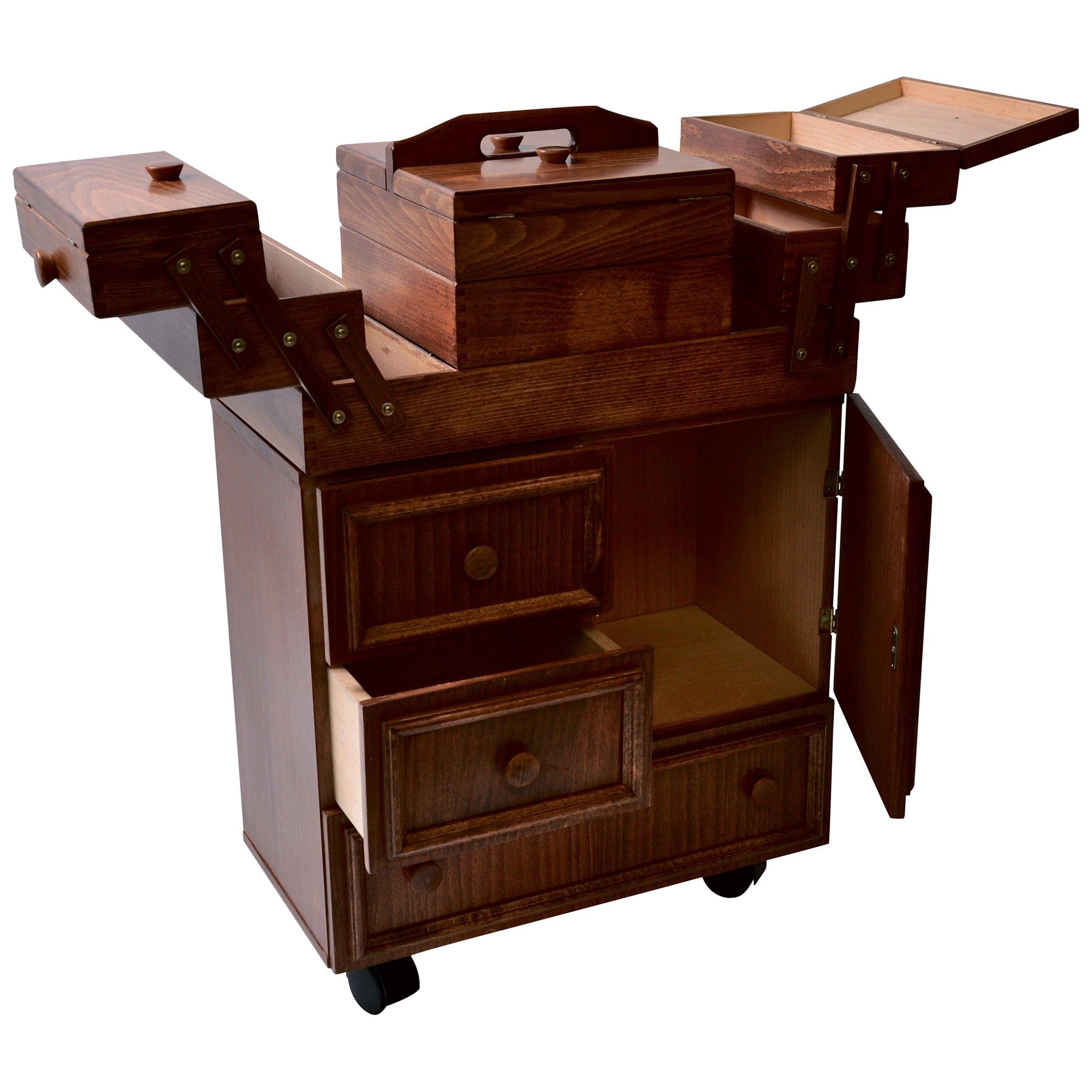 Aumuller Korbwaren Cantilever Wooden Sewing Cabinet, Dark Wood