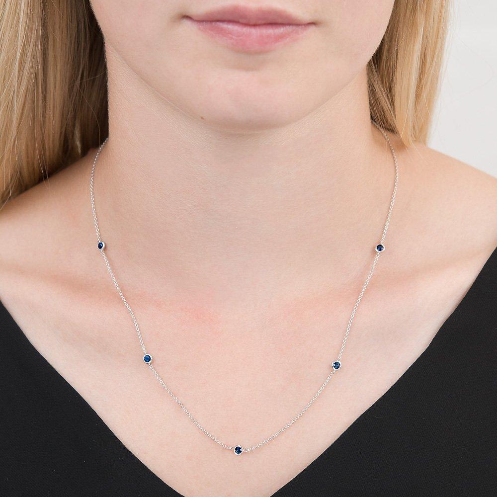 Product image 2 of 3, which shows London Road 9ct Gold Raindrop Necklace, White Gold/Sapphire