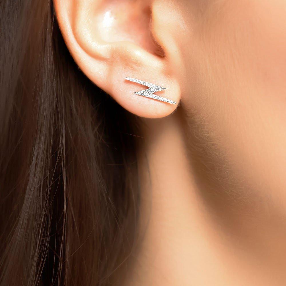 Product image 2 of 3, which shows London Road 9ct Whtie Gold Portobello Geo Lightning Zig Zag Diamond Drop Earrings, White Gold