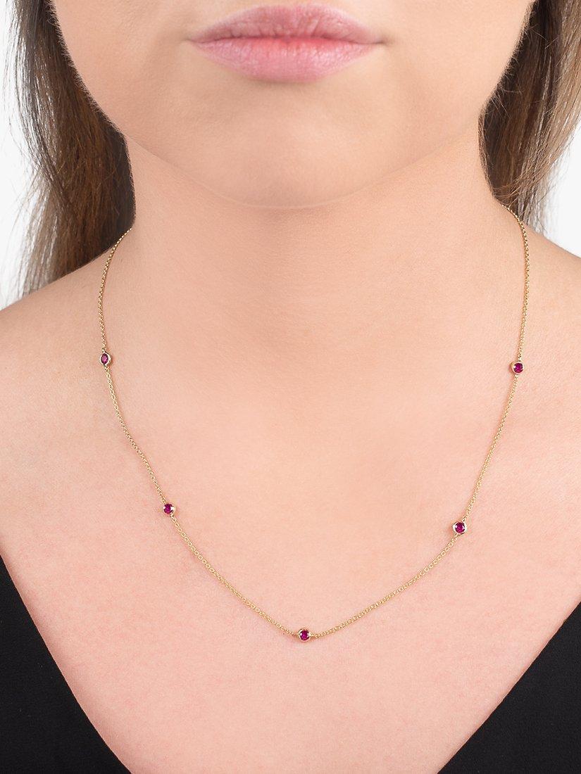 Product image 4 of 5, which shows London Road 9ct Gold Raindrop Necklace, Yellow Gold/Ruby