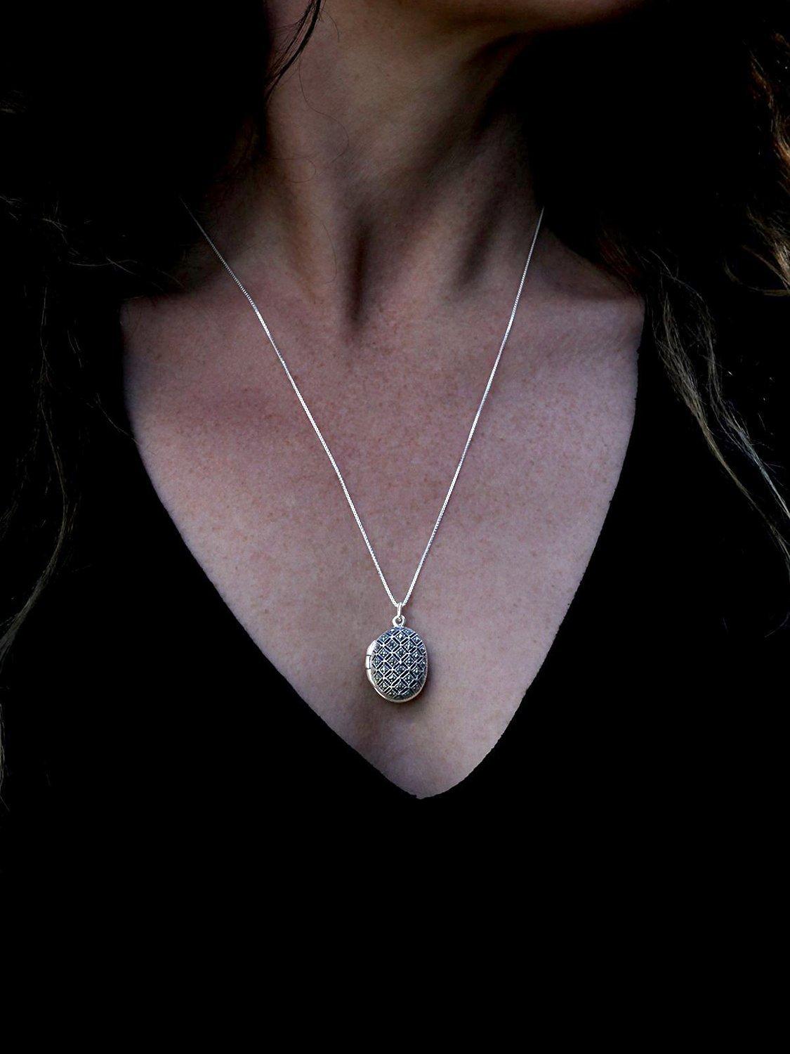 Product image 2 of 4, which shows Nina B Marcasite Oval Locket Pendant Necklace, Silver