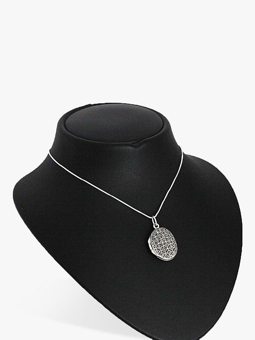 Product image 3 of 4, which shows Nina B Marcasite Oval Locket Pendant Necklace, Silver