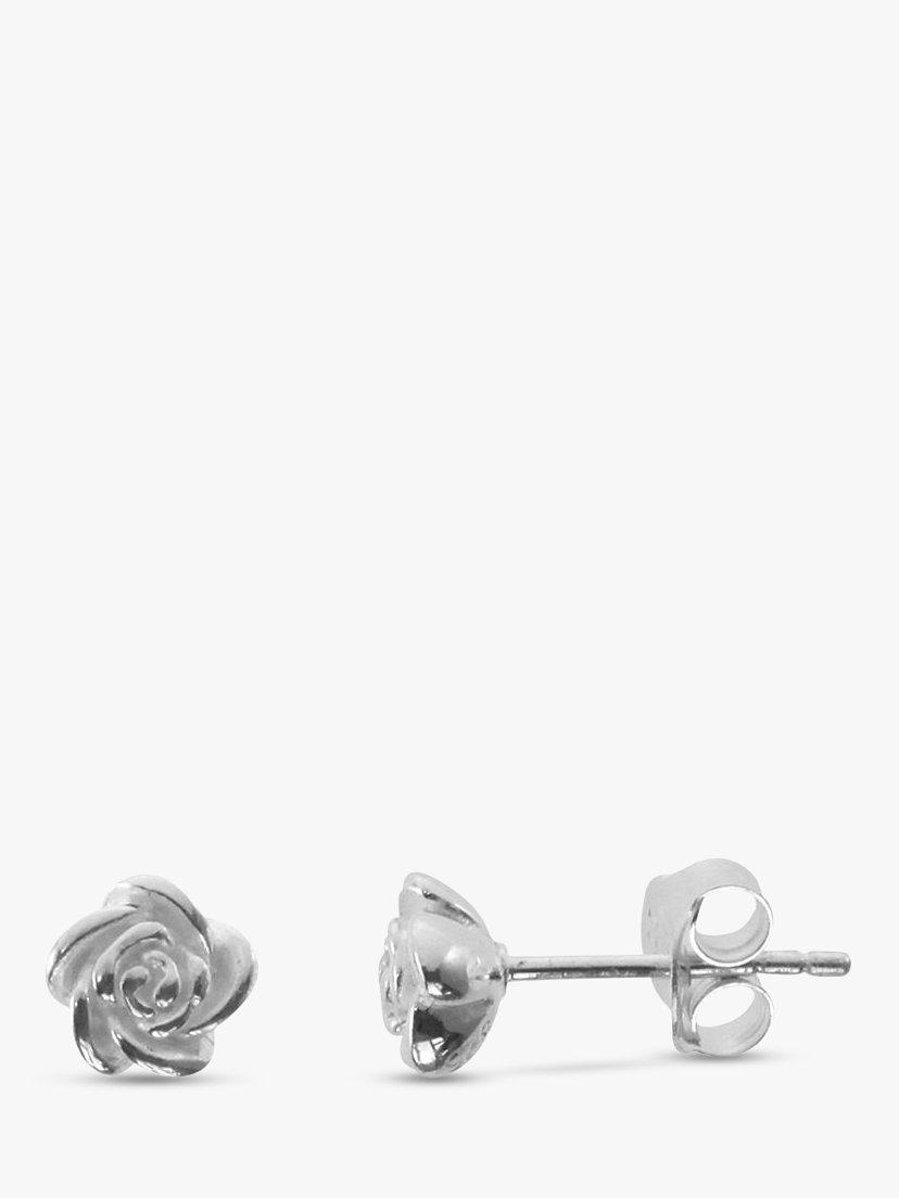 Product image 1 of 2, which shows Nina B Small Matte Rose Stud Earrings, Silver