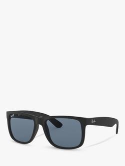 Ray-Ban RB4165 Justin Polarised Wayfarer Sunglasses, Black/Blue