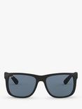 Ray-Ban RB4165 Justin Polarised Wayfarer Sunglasses, Black/Blue