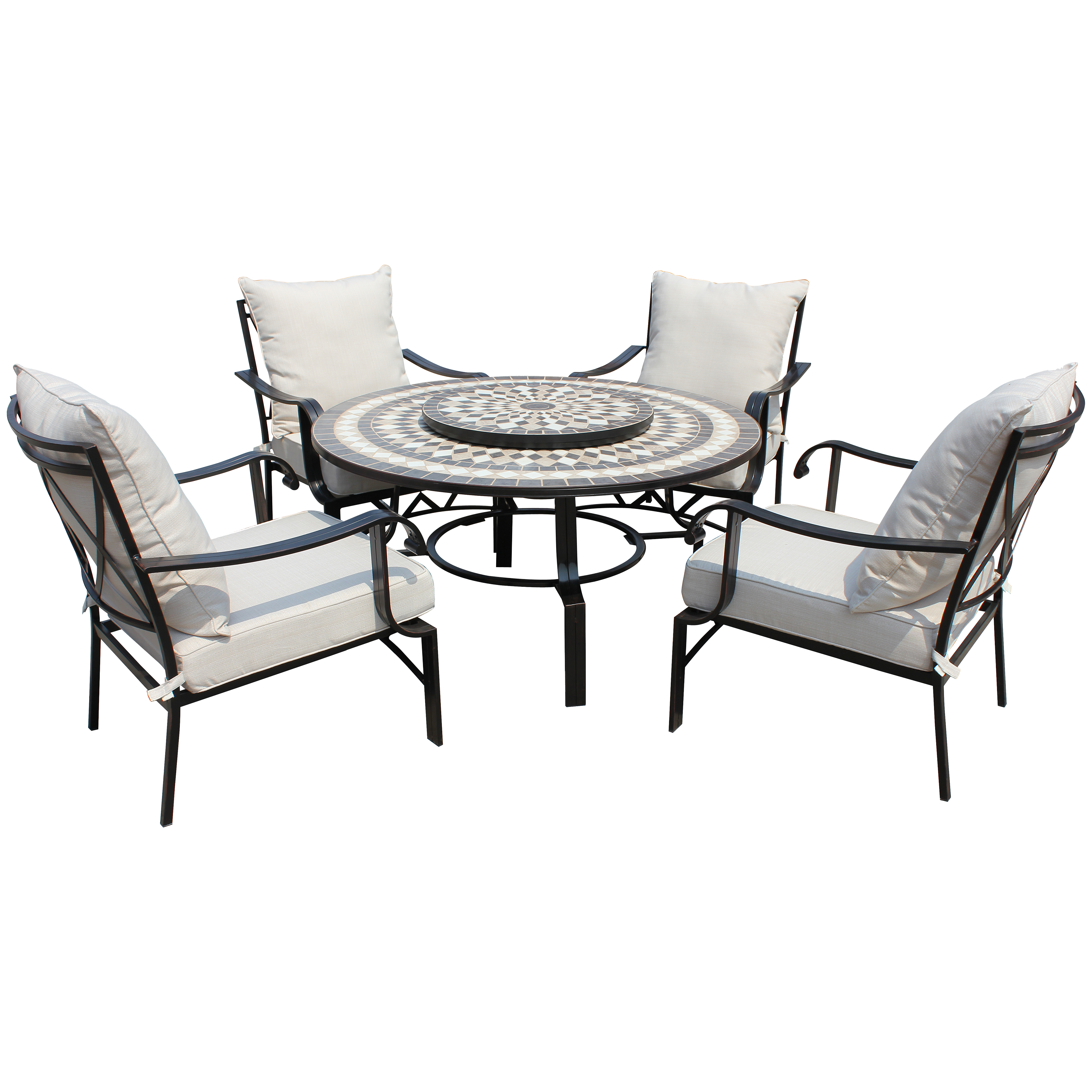 LG Outdoor Casablanca 4-Seater Round Table & Armchair Lounge Set with Firepit & Lazy Susan
