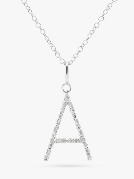 E.W Adams 9ct White Gold Diamond Initial Pendant, A