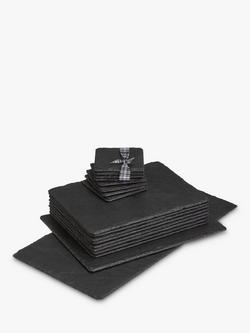 Selbrae House Slate Coasters Placemats & Table Runner Gift Set, Large, Black