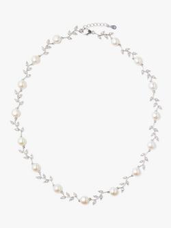 Lido Leaf Pearl Necklace, Silver/White, Silver/White