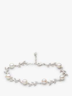 Lido Leaf Pearl Bracelet, Silver/White, Silver/White