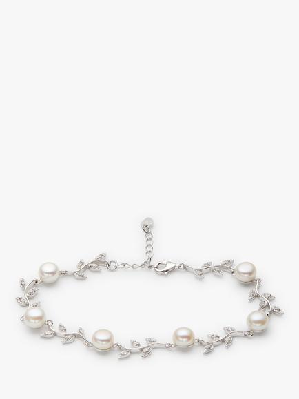Lido Leaf Pearl Bracelet, Silver/White, Silver/White