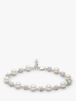 Lido Pearl and Cubic Zirconia Spacer Bracelet, Silver/White, Silver/White