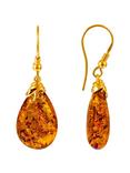 Be-Jewelled Gold Plated Sterling Silver Amber Drop Earrings, Amber