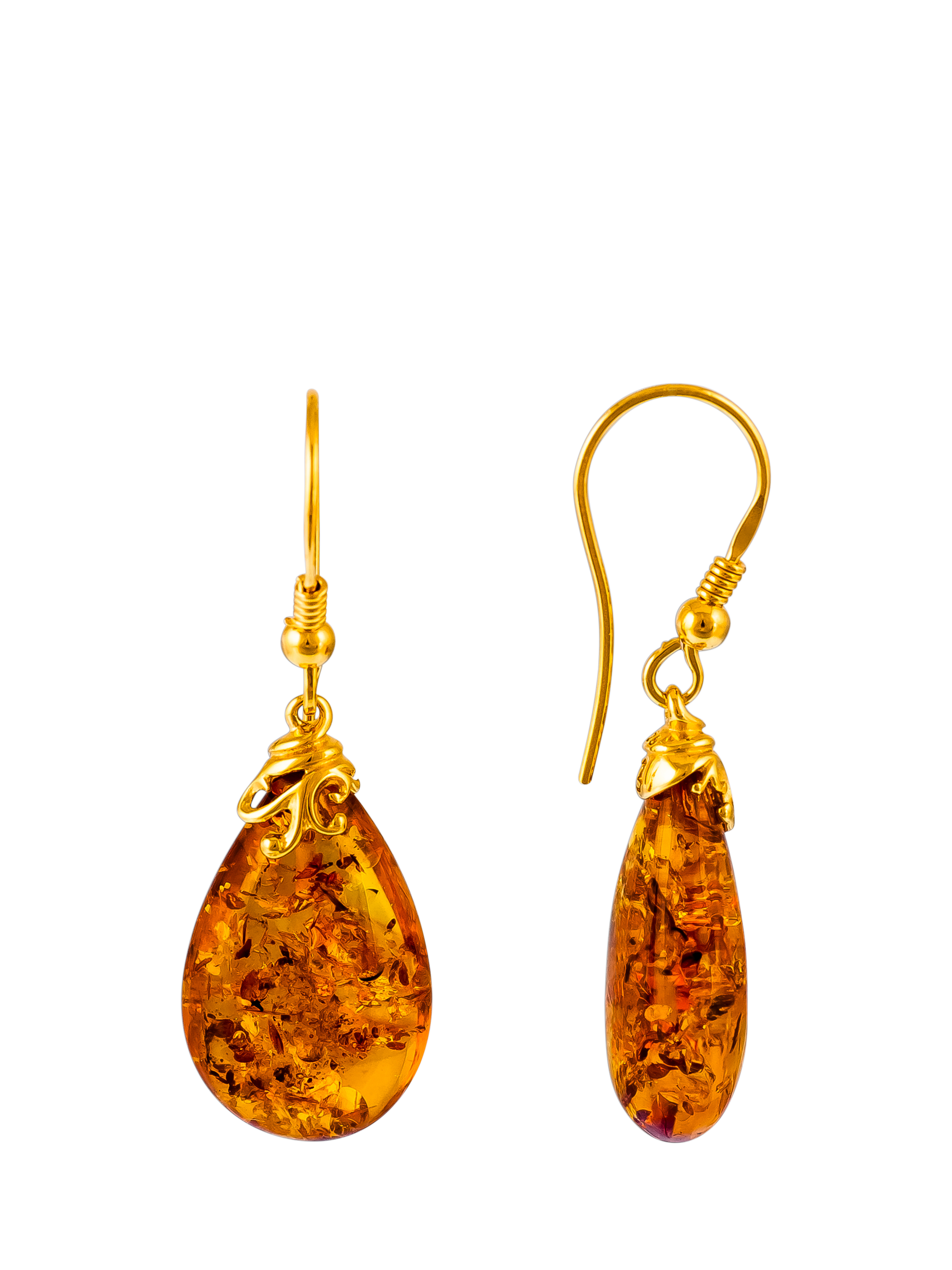 Product image 3 of 4, which shows Be-Jewelled Gold Plated Sterling Silver Amber Drop Earrings, Amber