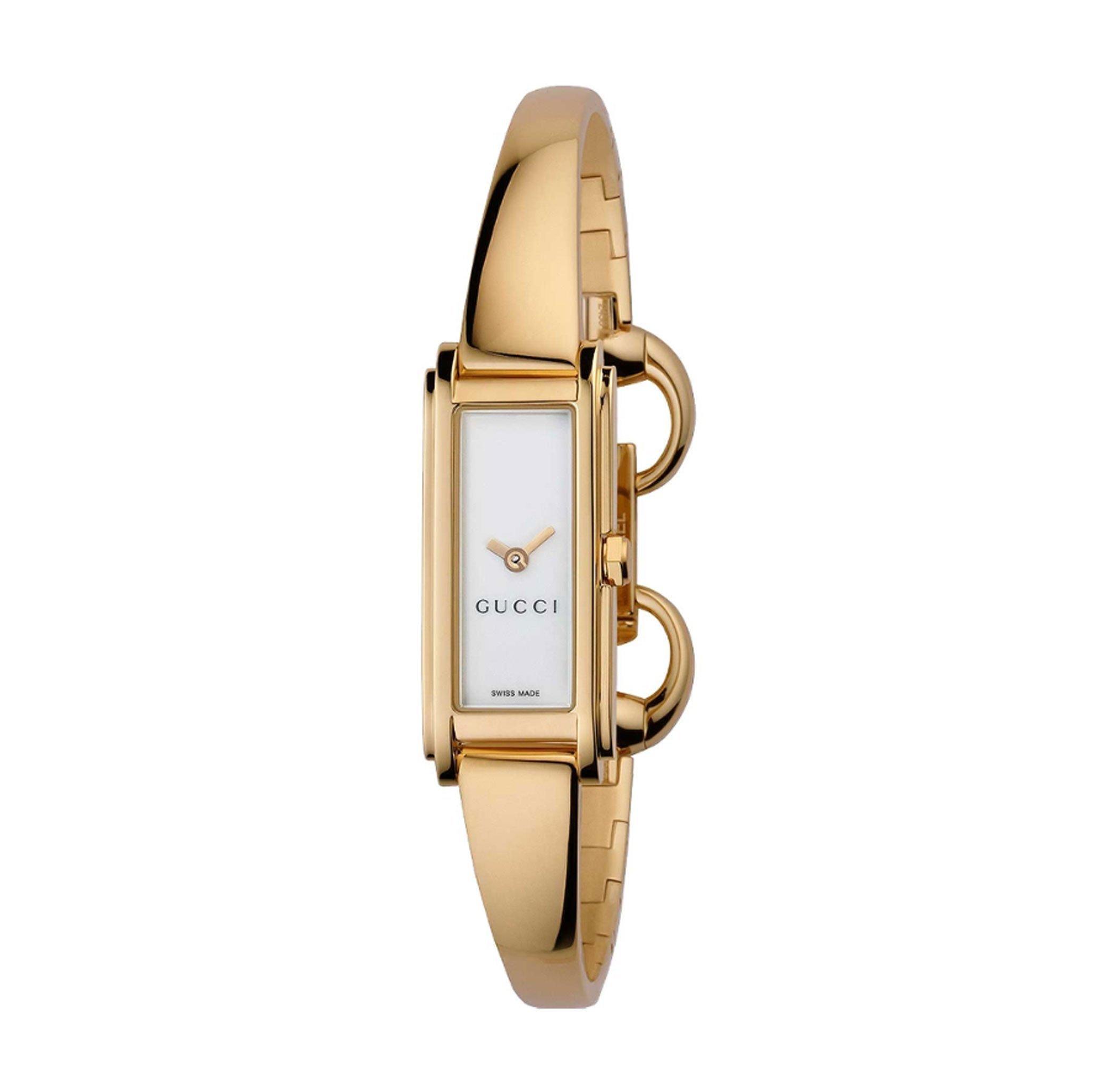 Gucci YA109527 Women s G Line Gold Plated Mother of Pearl Bangle Strap Watch Gold White