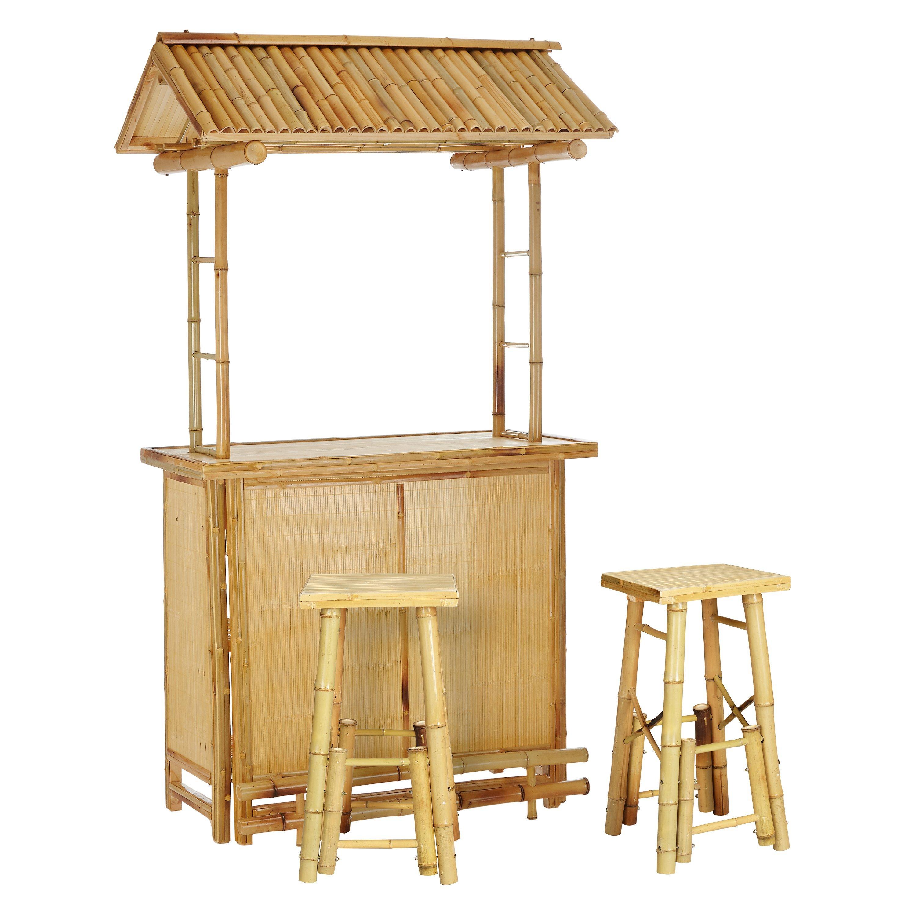 Bamboo Tiki Bar with 2 Stools
