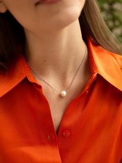 Claudia Bradby Essential Moving Freshwater Pearl Chain Necklace, White - view 2, Silver