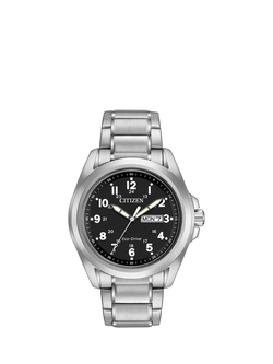 Citizen AW0050-82E Men's Sport Day Date Bracelet Strap Watch, Silver/Black, Silver/Black