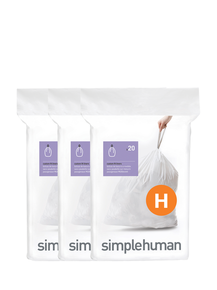 Simplehuman Bin Liners, Code H, Pack of 60, White