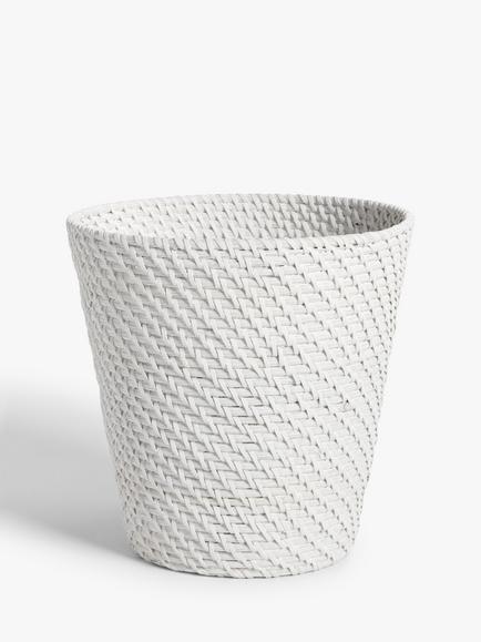 John Lewis Modern Country Rattan Waste Paper Bin, White, White