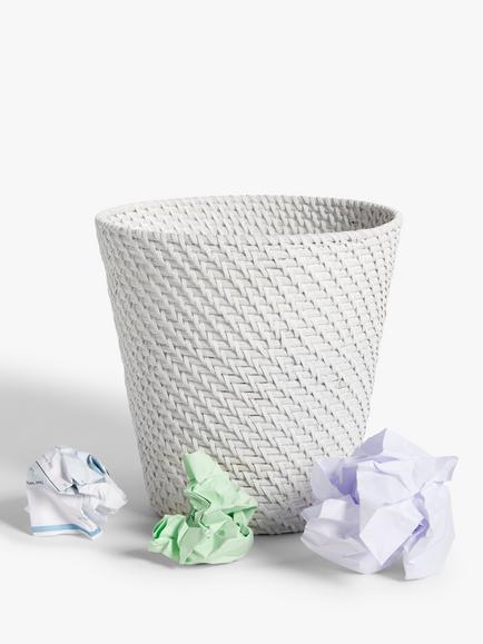 John Lewis Modern Country Rattan Waste Paper Bin, White - view 2, White