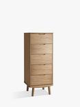 John Lewis Bow 5 Drawer Tall Boy Chest, Oak