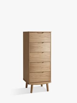 John Lewis Bow 5 Drawer Tallboy Chest, Natural, Natural Natural