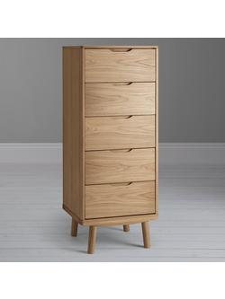 John Lewis Bow 5 Drawer Tallboy Chest, Natural - view 2, Natural Natural