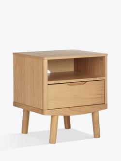 John Lewis Bow 1 Drawer Bedside Table, Natural, Natural Natural