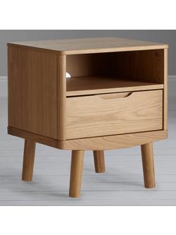 John Lewis Bow 1 Drawer Bedside Table, Natural - view 2, Natural Natural