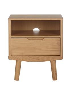 John Lewis Bow 1 Drawer Bedside Table - view 2, Oak