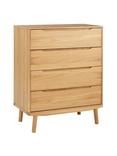 John Lewis Bow 4 Drawer Chest, Natural