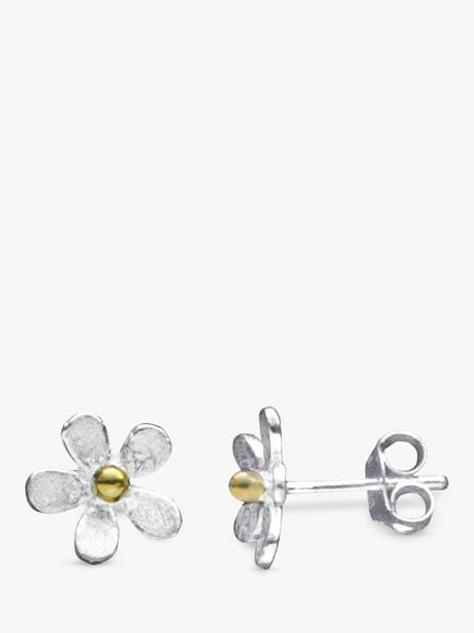 Nina B Satin Flower Stud Earrings, Silver, Silver
