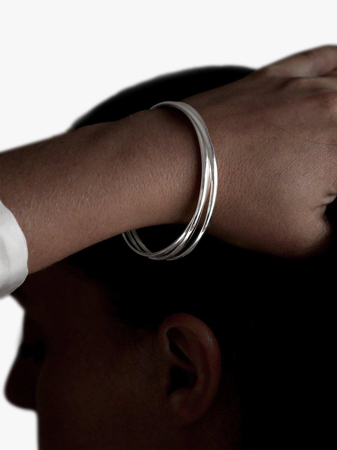 Product image 4 of 5, which shows Nina B Sterling Silver 3 Strand Russian Wedding Bangle, Silver