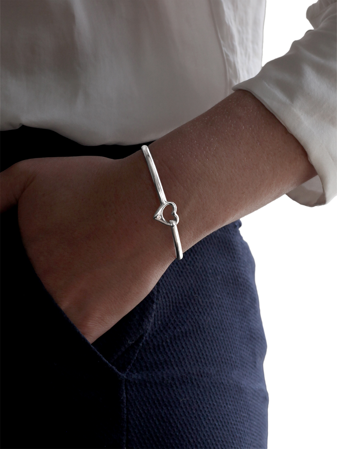 Product image 2 of 6, which shows Nina B Centre Heart Diamond Bangle, Silver