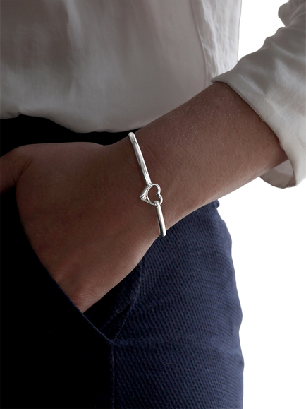 Nina B Centre Heart Diamond Bangle, Silver - view 2, Silver