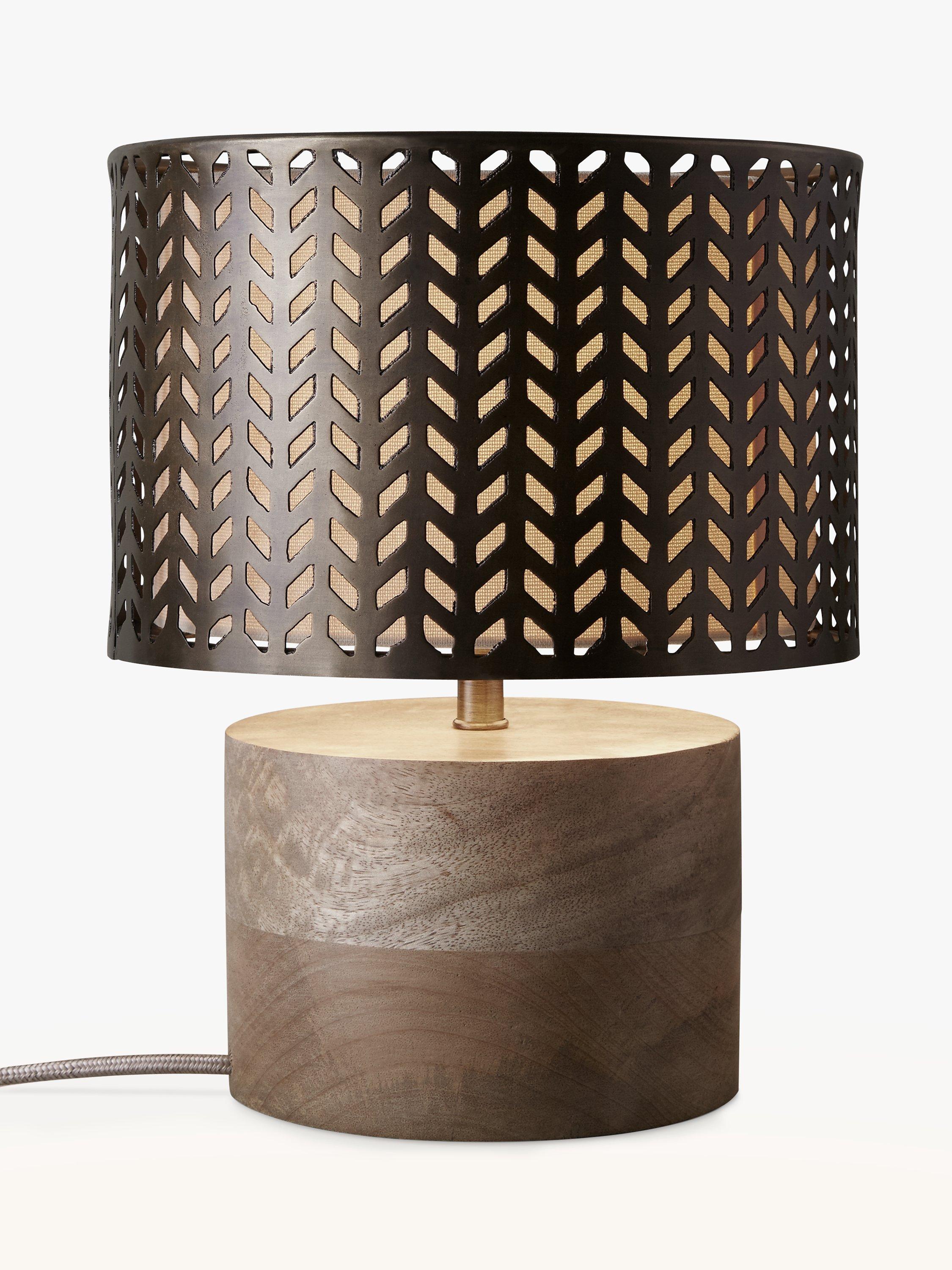 John Lewis & Partners Idris Wood and Metal Fret Table Lamp, Bronze