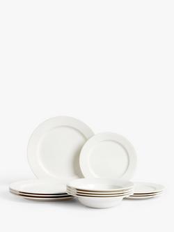 John Lewis Luna Fine China Rim China Dinnerware Set, 12 Piece, Natural, Natural