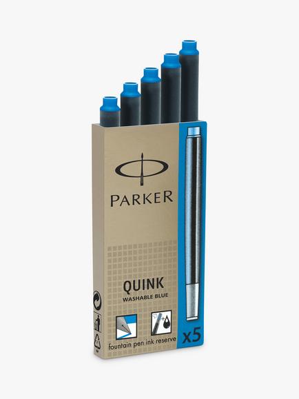 PARKER Quink Fountain Pen Ink Refill, Set of 5, Blue, Blue