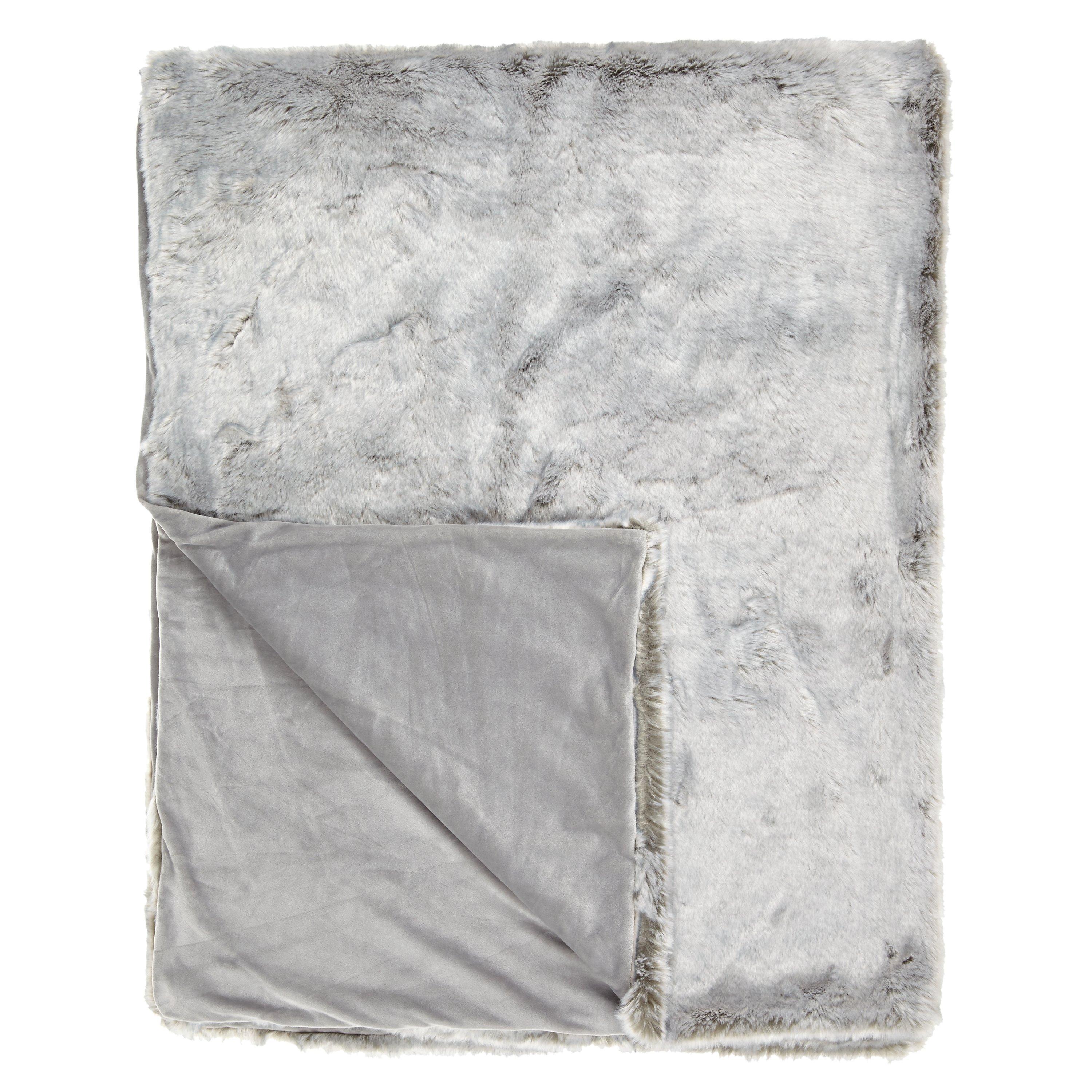 John Lewis Faux Fur Throw Ice Grey