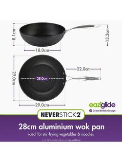 Eaziglide Neverstick2 Aluminium Non-Stick Open Wok, 28cm - view 2, Black