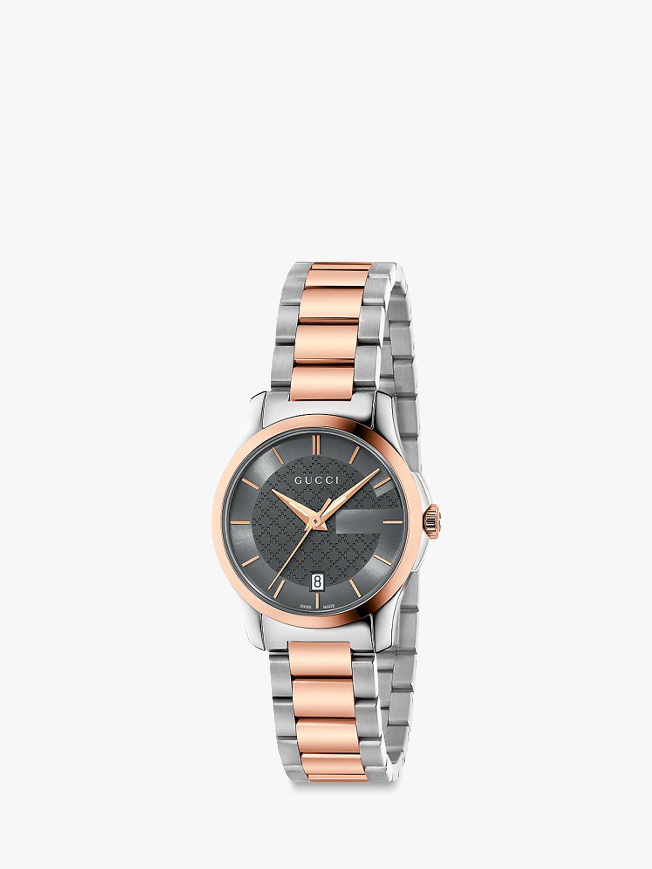 Gucci YA126527 Women's G-Timeless Date Two Tone Bracelet Strap Watch, Rose Gold/Silver