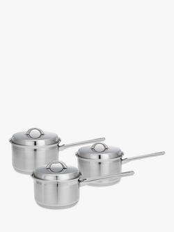John Lewis Classic Stainless Steel Lidded Saucepan Set, 3 Piece, Silver