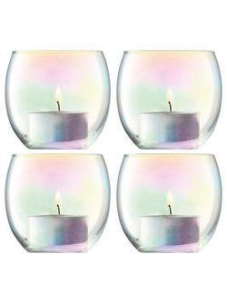 LSA International Pearl Tealight Holder & Candles, Set of 4, Pearl