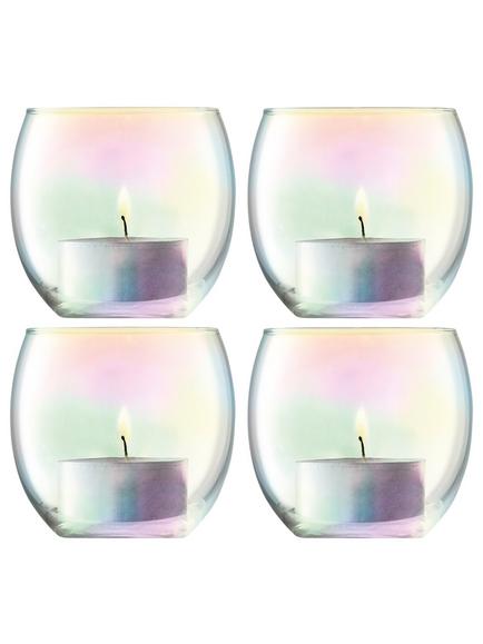 LSA International Pearl Tealight Holder & Candles, Set of 4, Pearl