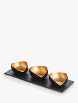 Selbrae House Deluxe Slate & Metal Bowl Mezze Set, Black/Gold